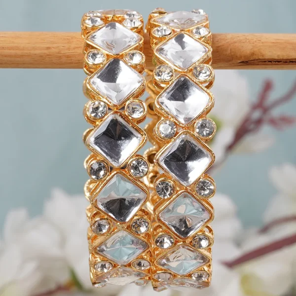Set Of 2 Gold Plated Crystals Studded Bangles-bellabangles - Image 2