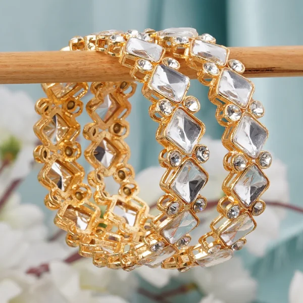 Set Of 2 Gold Plated Crystals Studded Bangles-bellabangles - Image 3